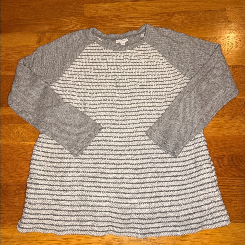 J.Jill Gray Stripe Raglan Sleeve Knit Top Medium Cotton